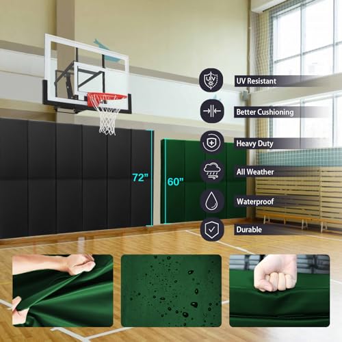 60" 72" High Gym Wall Padding 2" Thick Foam Basketball Court Wall Mount Protector for Garage Taekwondo Babyroom