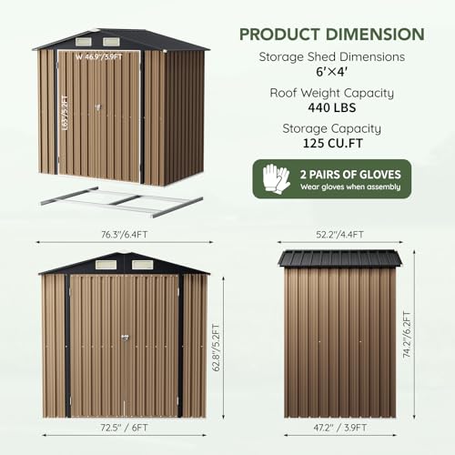 4 x 6 FT Storage Shed with Floor Frame for Backyard