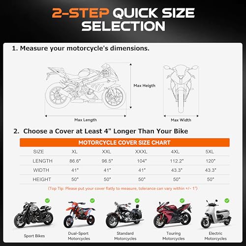 Heavy Duty Motorcycle Cover Waterproof Outdoor Storage Fits Up to 112.2"
