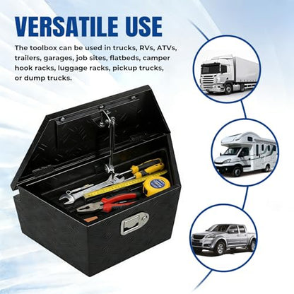 27" x 13" x 13" Trailer Tongue Tool Box Heavy Duty Aluminum with Latch and Keys Trailer Toolbox Organizer Truck Underbody Box Compatible with Pick Up Truck Bed RV Trailer ATV Black