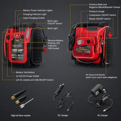 New Upgrade Car Battery Jump Starter & Portable Air Compressor