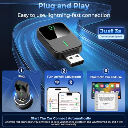2-in-1 Wireless CarPlay & Android Auto Adapter, Plug & Play