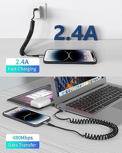 Coiled Lightning Cable for Car (2 Count)