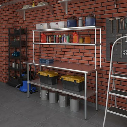 Stainless Steel Work Table Double Tier Overshelf