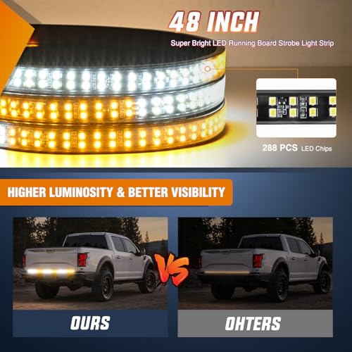 48 Inch 288 LED Tailgate Strobe Light Strip Amber White