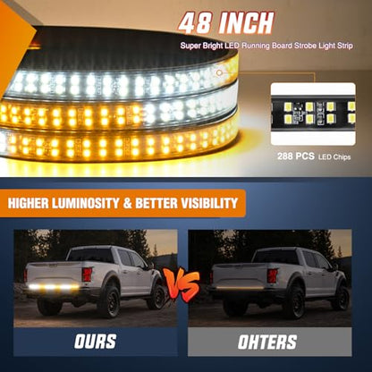 48 Inch 288 LED Tailgate Strobe Light Strip Amber White