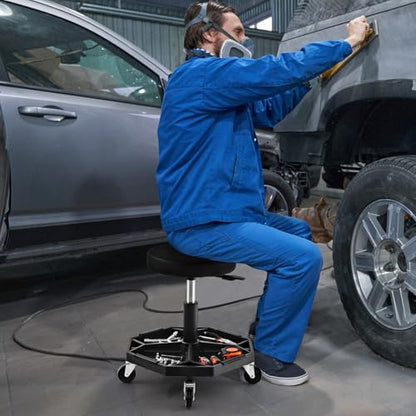 Rolling Mechanic Stool with Removable Tool Tray & Padded Cushion