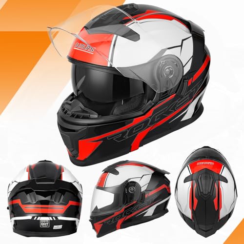 Modular Motorcycle Helmets Full Face Flip up Street Bike Motorcycle Helmet for Unisex Adult Rocket Black
