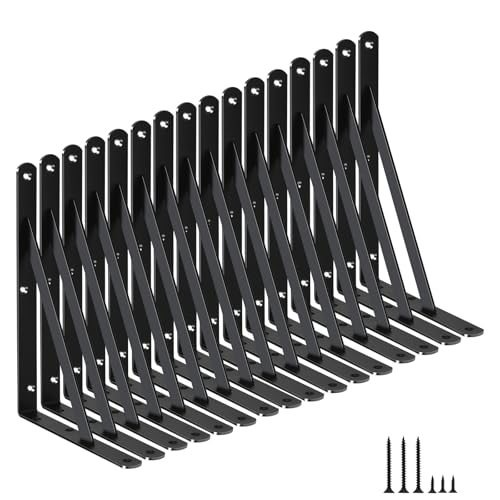 16 Pack L11 x H 8" Black Heavy Duty Shelf Brackets with Screws Metal Shelf Brackets Shelf Support Angle Brackets for Shelves L Brackets Heavy Duty Floating Shelf (16 Count)