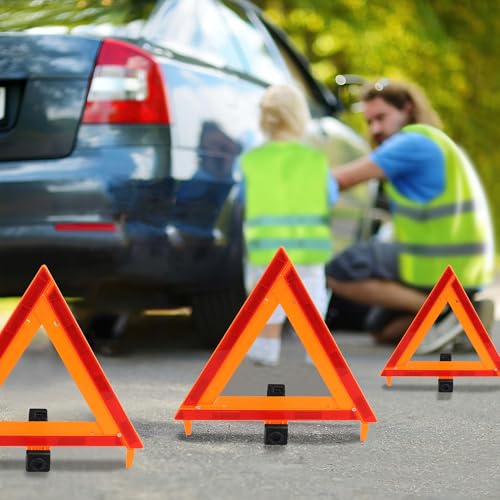 3Pack Car Warning Triangle Heavy Reflective Warning Road Safety Triangle Kit Suitable for car Breakdown and Temporary Parking on the Road