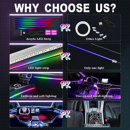 Dreamcolor Acrylic Interior Car Light 10 in 1 Automotive Ambient Light Kits with APP Control 16 Million Color 175 inches Fiber Optic Car LED Strip Light
