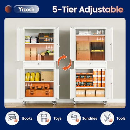 Metal Garage Storage Cabinet with Locking Doors and Adjustable Shelves