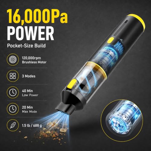 Handheld Car Vacuum Portable Cordless 3 Suction Modes