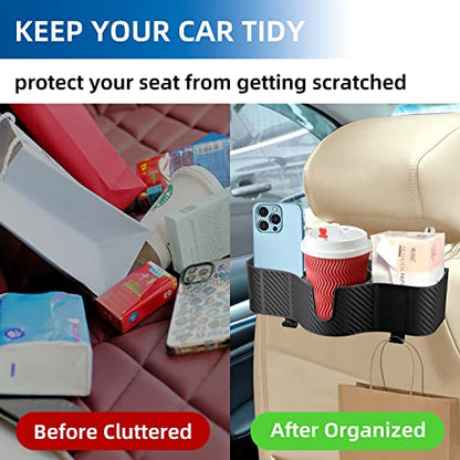 3-in-1 Car Headrest Organizer with 3.7" Cup Holder & Hooks-2PC (2 Count)