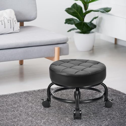 Low Roller Seat Low Height Rolling Stool PU Leather Rolling Stool