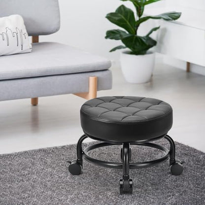 Low Roller Seat Low Height Rolling Stool PU Leather Rolling Stool