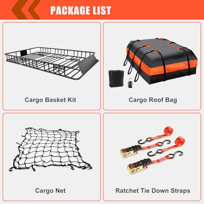 Roof Rack Carrier Basket Universal Rooftop 65" X 39" X 6" Large Size Roof Rack + Waterproof Bag 20 Cubic Feet