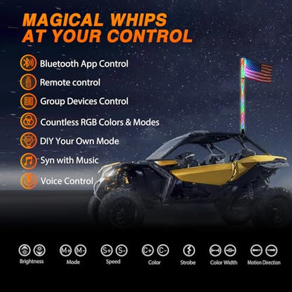 RGB LED Whip Light 1PC 5FT Lighted Antenna Whips