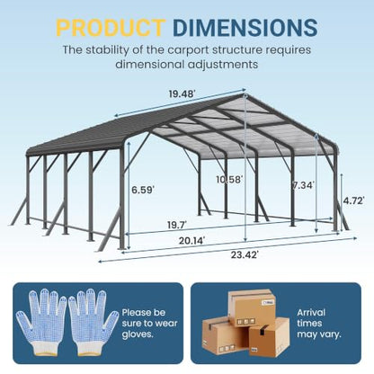 20'x20' Metal Carport with Updated Roof & Enhanced Base