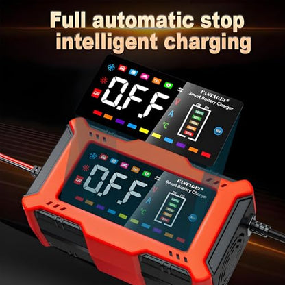 LiFePO4 Lead Acid Battery Charger Smart Battery Trickle Charger 12V 6A Automotive Battery Maintainer Desulfator Temp Compensation for Car Truck Motorcycle Lawn Mower Marine RV