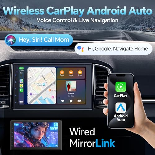 2 Din Car Radio with Wireless CarPlay & Android Auto