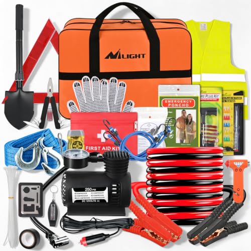Car Roadside Emergency Kit with Jumper Cables Air Compressor