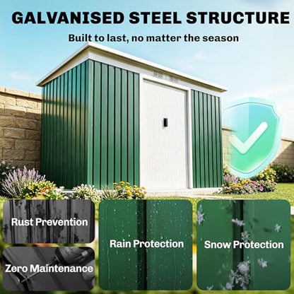 9' x 4' Outdoor Storage Shed Sloping Roof Lockable Door Green