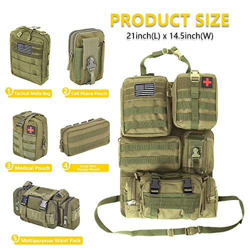 Universal Tactical Car Seat Back Organizer Bag Tactical Molle Vehicle Organizers Panel Vehicle Protector Organizers with 5 Detachable Pouches for Car Truck Ford Jeep
