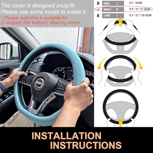 D Shaped Nappa Leather Steering Wheel Cover 14.5In