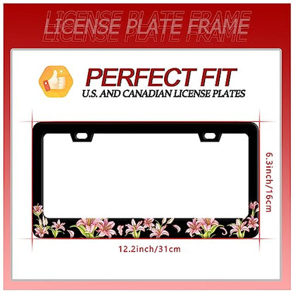 Pink Florals License Plate Frame Stainless Steel Cars Accessory 6.3x12.3In