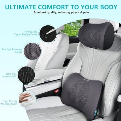 Lumbar Support with Car headrest Back Pillow for Chair Headrest Pillow with Gel Memory Foam Massage Point Memory Foam Back Pillow for Office Chair