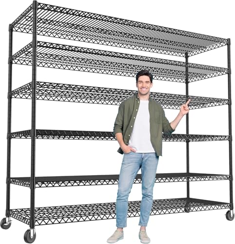 60" W 6 Tier Wire Shelving with Wheels & Feet