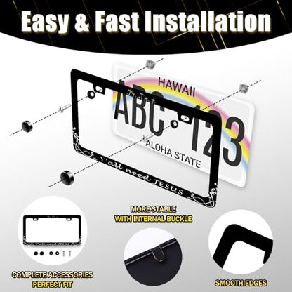 Stainless Steel Y'all Need Jesus Christian License Plate Frame 12.3 x 6.3In