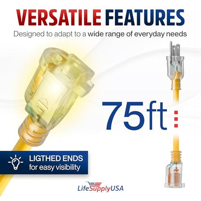 75ft Outdoor Indoor Extension Cord 12 (75 Foot)