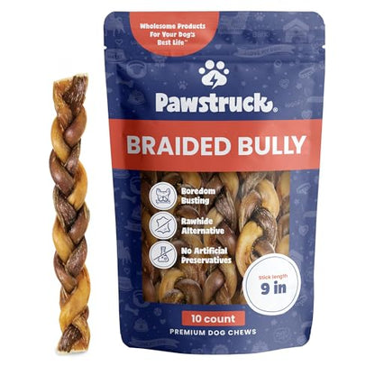 Natural 9” Braided Bully Sticks for Dogs (10 Count)