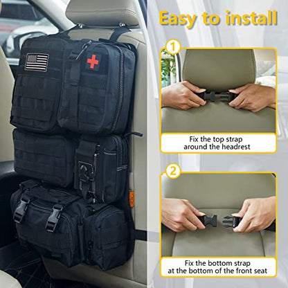 Universal Tactical Car Seat Back Organizer Bag Tactical Molle Vehicle Organizers Panel Vehicle Protector Organizers with 5 Detachable Pouches for Car Truck Ford Jeep