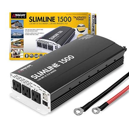 EL3722 1500W Slim Line AC to DC Power Inverter 1500W TrueRated Continuous 3000W Surge Power DC 12V to AC 110V Power Inverter with 2 AC Outlets and 2A USB Charging Port