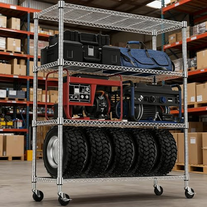 1400LBS 47.2" W 4 Tiers Storage Shelves Metal Shelving Unit with Wheels Heavy Duty Garage Shelving Adjustable Wire Shelves for Pantry