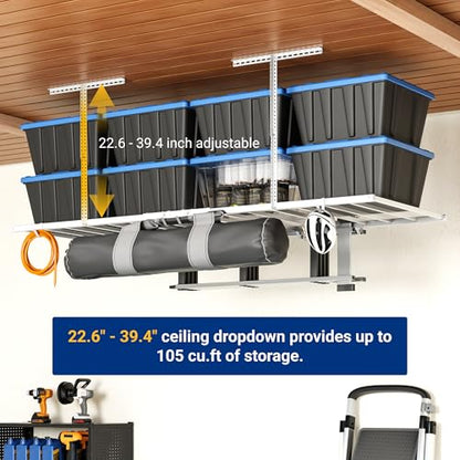 4x8 Overhead Garage Storage Rack with 6 Hooks (2 Count)