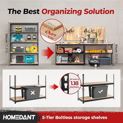 Black 47.7" W 5 Tier Storage Shelves Garage Shelving Unit Metal
