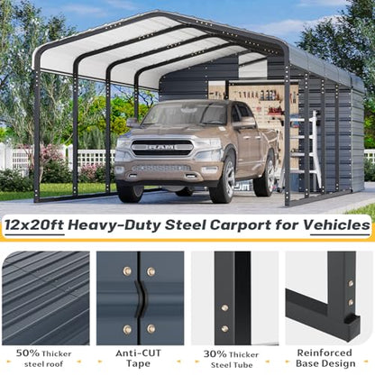 12x25 FT Metal Carport with Side Storage