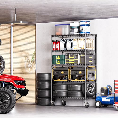 5 Tier Adjustable Heavy Duty Steel Wire Shelving Unit with Wheels (5 Count)
