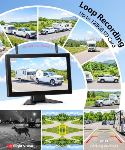 3 Wireless Backup Camera Solar Magentic Cameras with 7" DVR 1080P Touchscreen Monitor
