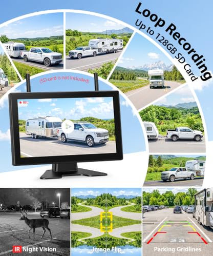 3 Wireless Backup Camera Solar Magentic Cameras with 7" DVR 1080P Touchscreen Monitor