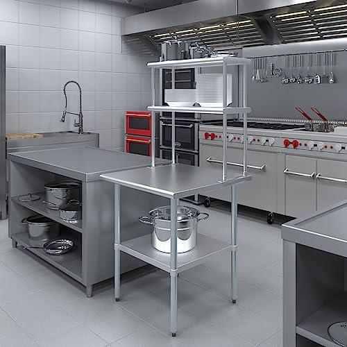 Stainless Steel Work Table Double Tier Overshelf