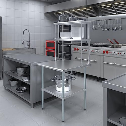 Stainless Steel Work Table Double Tier Overshelf