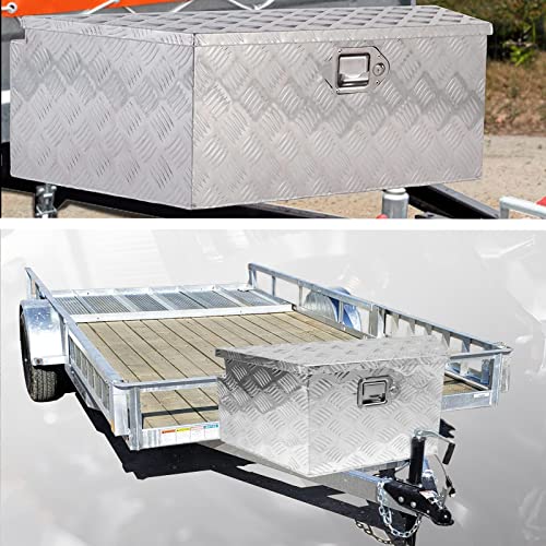 27" x 13" x 13" Trailer Tongue Tool Box with Latch and Keys Heavy Duty Aluminum Trailer Toolbox Organizer Truck Underbody Box Compatible with Pick Up Truck Bed RV Trailer ATV Silver