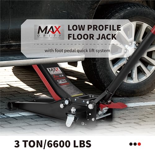 3-Ton (6600lbs) Low-Profile Dual Pistons Heavy-Duty Steel Racing Floor Jack with Quick Lift Hydraulic Pump, Foot Pedal and Magentic Pad for Car Maintenance