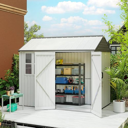 8' x 6' Outdoor Storage Shed Metal Garden Shed Window White