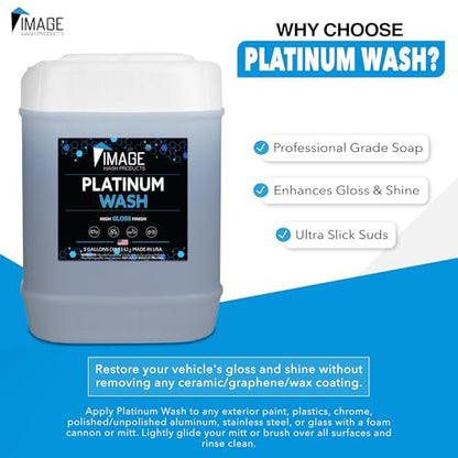 Image Wash (5-Gallon) Platinum Wash Car Soap Concentrated pH-Neutral Foam Soap for Foam Cannon & Bucket wipe Safe for Wax Ceramic Coatings High Lubricity Biodegradable Formula with Bubble Gum Scent (640 Fl Oz)